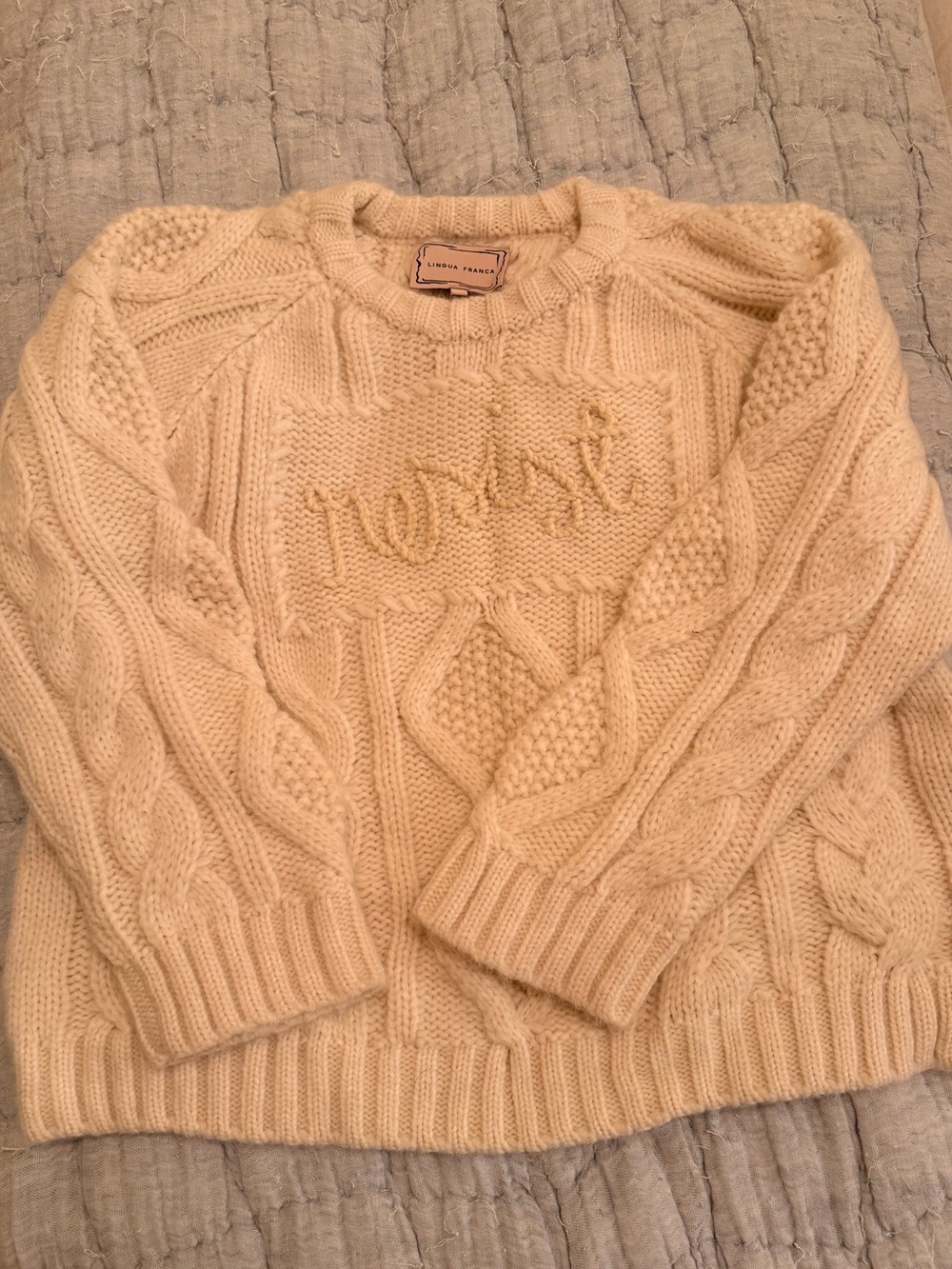 Lingua Franca Bjorn Resist Alpaca Cream Cable-Knit Women's Sweater